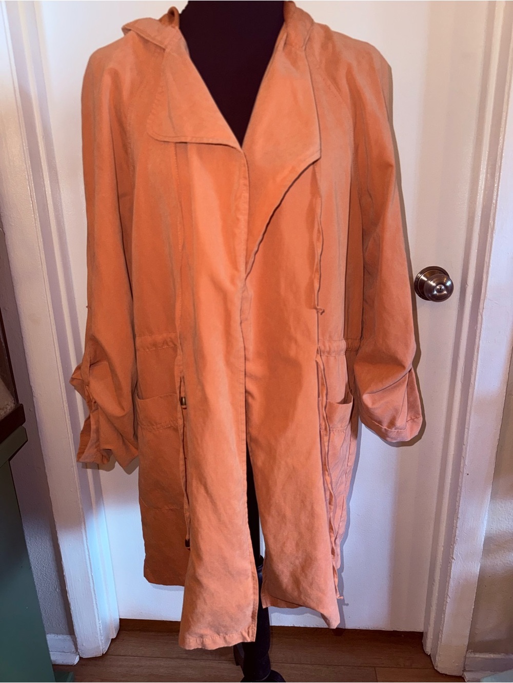 Love Tree Peach Coral Hooded Utility Anorak Jacket Large Drawstring Roll Tab